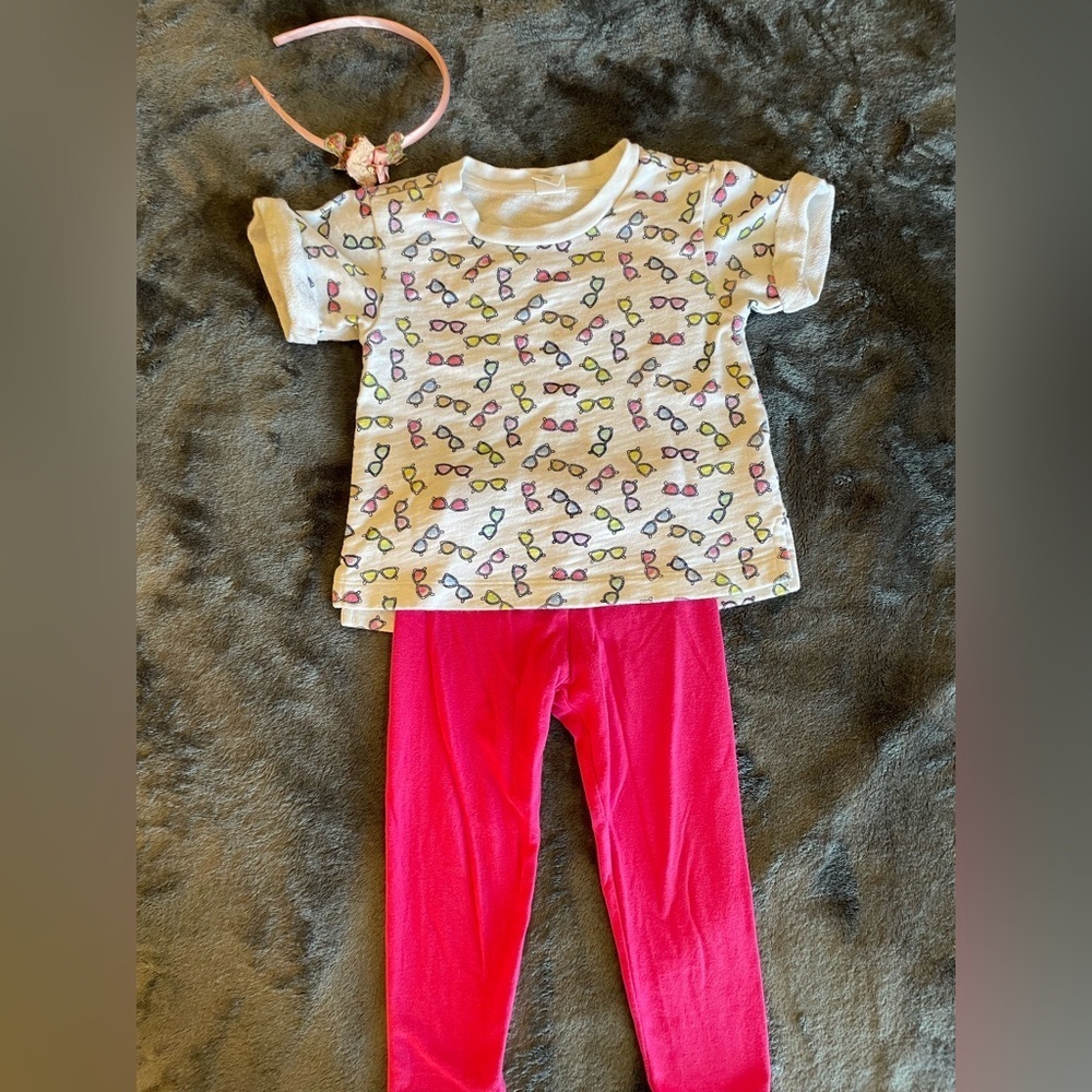 Bundle of 3: Baby gap colourful glasses shirt + NWOT headband + carter pants